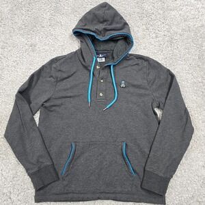 Psycho Bunny Sweater Mens 5 (Medium) Gray Hooded Henley Long Sleeve Lounge